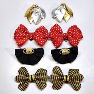 VINTAGE 4 Pairs of Shoe Clips Bows Leather